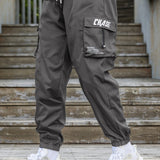 kkboxly kkboxly  Trendy Chase Letter Pattern Cargo Pants, Men's Multi Flap Pocket Trousers, Loose Casual Outdoor Pants, Men's Work Pants Outdoors Streetwear Hip Hop Style