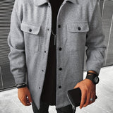 Men's Casual Single Breasted Coat, Chic Flap Pocket Jacket For Fall Winter