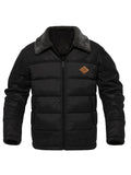 kkboxly  Men's Casual Warm PU Leather Jacket, Chic Faux Fur Collar Padded Coat For Fall Winter
