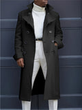 kkboxly  Men's Trendy Retro Double Breasted Long Sleeve Coat Windbreaker Lapel Long Overcoat For Autumn Winter