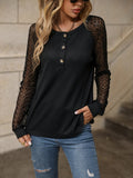 kkboxlyLace Trim Sleeve Button Down Ribbed Knit Top, Casual Fall Winter Blouses, Women's Clothing