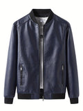 kkboxly  Men's Casual Black Zipper PU Leather Jacket Gifts