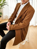 kkboxly  Men's Elegant Trench Double Breasted Coat, Casual Wool-like Fabric Warm Overcoat For Fall Winter