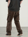 kkboxly  Men's Casual Cargo Pants, Regular Multi Pocket Waist Drawstring Work Pants For Outdoor Activities
