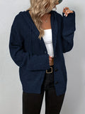 kkboxly  Button Up Drawstring Hooded Cardigan, Causal Solid Long Sleeve Cardigan For Spring & Fall, Women's Clothing