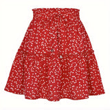 kkboxly  Drawstring Waist Mini Tiered Skirt, Floral Print Vacation Casual Layered Skirt, Women's Clothing