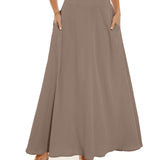 kkboxly  Pleated Long Skirt, Loose Solid Casual Skirt For Spring & Summer, Women's Clothing