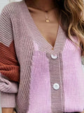 kkboxly  Color Block Button Front Cardigan, Casual Long Sleeve Knitted Cardigan, Women's Clothing