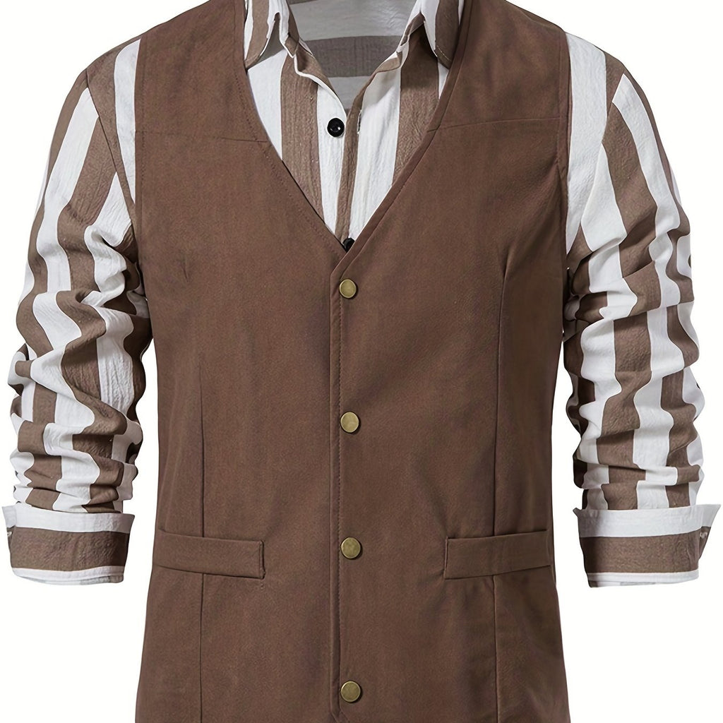 kkboxly  Men's Casual Western Cowboy Vest Jacket Slim Fit V Neck Sleeveless Waistcoat Vest Men Medieval Party Vests