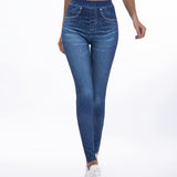 kkboxly  Stylish Denim Print Skinny Stretchy Leggings, Fashion High Waist Lifting Yoga Leggings, Women's Clothing
