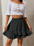 kkboxly  Boho Solid Ruffle Trim Tiered Skirts, Sexy Elastic Layered High Waist Skirts, Women's Clothing