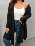 kkboxly  Plus Size Casual Coat, Women's Plus Plain Waffle Pattern Long Sleeve Lapel Collar Cardigan