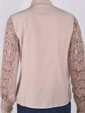 kkboxly Women's Blouse Lace Crochet Lapel Button Flare Sleeve Elegant Top Blouse