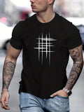kkboxly  Line Cross Men's T-shirt For Summer Outdoor, Casual Slightly Stretch Crew Neck Tee Short Sleeve Graphic Stylish Clothing