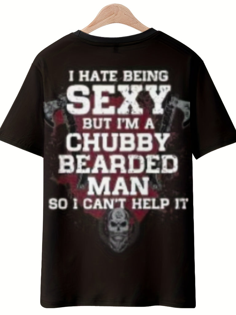 kkboxly  CHUBBY BEARED MAN Slogan Print Men's T-shirt, Men's Trendy Summer Tops