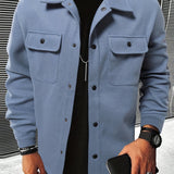 Men's Casual Single Breasted Coat, Chic Flap Pocket Jacket For Fall Winter
