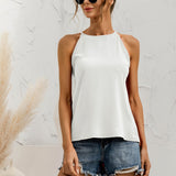 kkboxly  Asymmetric Halter Top, Solid Color Crew Neck Halter Top, Casual Tops For Spring & Summer, Women's Clothing
