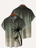 kkboxly  Coconut Tree Print Casual Short Sleeve Shirt, Men's Hawaiian Shirt For Summer Vacation Resort