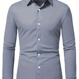 kkboxly  Slim Fit Shirt, Men's Semi Formal Lapel Button Up Long Sleeve Shirt For Spring Summer Business
