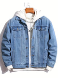 kkboxly  Chic Denim Jacket, Men's Casual Street Style Lapel Flap Pockets Contrast Stitching Jacket Coat For Spring Fall