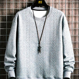 kkboxly  Men's Simple Textured Crew Neck Long Sleeve Pullover Sweatshirt