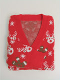 Cozy Festive Cardigan - Soft V Neck, Long Sleeve, Button Front, Casual Chic Design for Fall & Winter - Women's Clothing for Everyday Wear