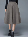 Solid High Waist Flared Skirt, Casual Midi Skirt With Pocket, Women's Clothing