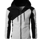 kkboxly  Men's Casual Color Block Zip Up Jacket With Hood, Varsity Jackets