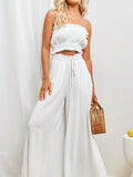 kkboxly  Boho Drawstring Wide Leg Pants, Casual Smocked Waist Elastic Palazzo Pants For Spring & Summer, Women's Clothing