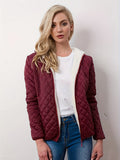 kkboxly  Argyle Pattern Fall & Winter Jacket, Casual Zip Up Hooded Long Sleeve Outerwear, Women's Clothing
