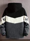 kkboxly  Men's Color Block Polar Fleece Hooded Coat For Fall Winter
