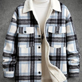 kkboxly Men's Trendy Plaid Fleece Lined Coat Warm Jacket Long Coat Outwear For Men Winter Autumn Hiphop Style Streetwear
