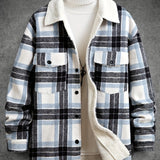 kkboxly  Men's Trendy Plaid Fleece Lined Coat Warm Jacket Long Coat Outwear For Men Winter Autumn Hiphop Style Streetwear