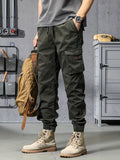 dunnmall  kkboxly  Trendy Solid Cargo Pants, Men's Multi Flap Pocket Trousers, Loose Casual Outdoor Pants, Men's Work Pants Outdoors Streetwear Hip Hop Style