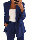 kkboxly  Solid Lapel Pocket Blazer, Elegant Long Sleeve Blazer For Spring & Fall, Women's Clothing