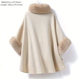 kkboxly  Elegant Large Warm Cape Imitation Otter Rabbit Fur Collar Shawl Loose Large-size Sweater Coat Woman For Autumn & Winter