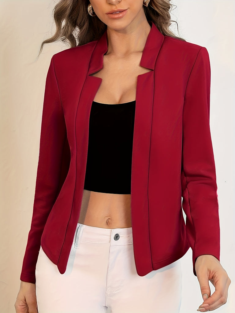 kkboxly  Solid Open Front Blazer, Business Casual Long Sleeve Blazer For Office & Work, Women's Clothing