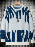 Men's Trendy Knitted Pullover, Casual Slightly Stretch Breathable Loose Sweater For Outdoor Fall Winter