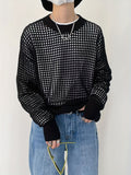 kkboxly  Trendy Knitted Mesh Fishnet Sweater, Men's Casual Sexy  Crew Neck Pullover Sweater For Men Clubwear
