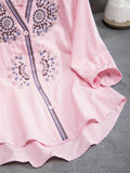 kkboxlyStand Collar Button Front Blouse, Elegant 3/4 Sleeve Blouse, Women's Clothing