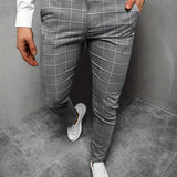 kkboxly  Elegant Chic Plaid Slacks, Men's Casual Vintage Style Slightly Stretch Dress Pants For Business Banquet