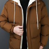 kkboxly  Men's Hooded Padded Jacket, Men Casual Fake Two Piece Padded Coat Windbreaker Zipper For Men Winter