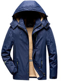 kkboxly Men's Trendy Fleece Hooded Jacket, Active Stand Collar Zip Up Hooded Coat For Fall Winter Outdoor