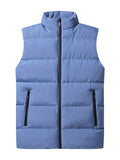 kkboxly  Men's Padded Down Vest, Sleeveless Puffer Jacket With Zip Pockets, For Winter, Sports Travel