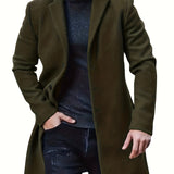 kkboxly  Men's Warm Overcoat, Elegant Single Breasted Trench Coat For Fall Winter
