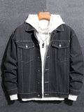kkboxly  Chic Denim Jacket, Men's Casual Street Style Lapel Contrast Stitching Jacket Coat For Spring Fall