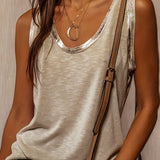 kkboxly  Contrast Trim Crew Neck Tank Top, Casual Sleeveless Tank Top For Summer, Women's Clothing