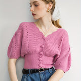 Half Sleeve Crop Cardigan, Solid Casual Sweater, Women's Clothing