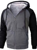 kkboxly  Color Block Sherpa Lined Men's Hooded Jacket Casual Long Sleeve Hoodies With Zipper Gym Sports Hooded Coat For Spring Fall
