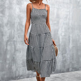 kkboxly  Plaid Ruffle Hem Cami Dress, Casual Backless Lace Up Spaghetti Dress, Women's Clothing